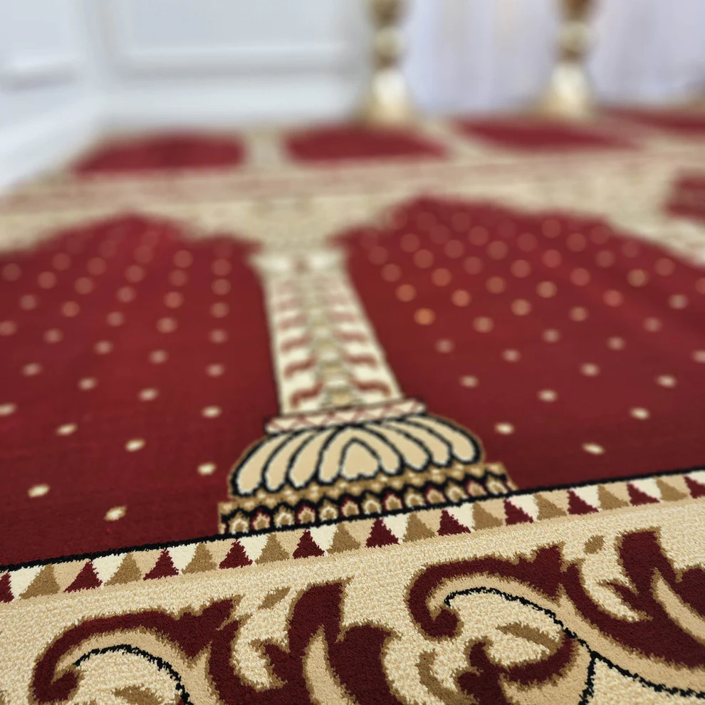 Graceful Red & Gold Mosque Carpet - Image 2
