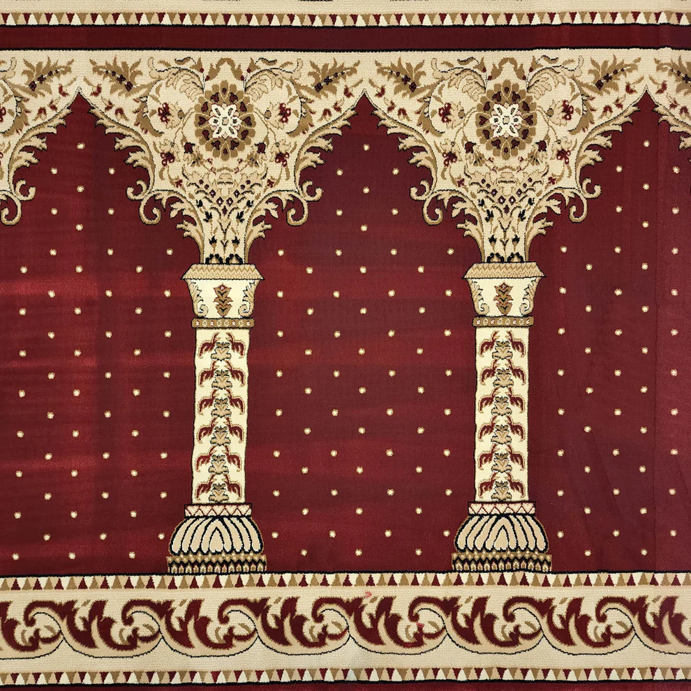 Graceful Red & Gold Mosque Carpet - Image 3