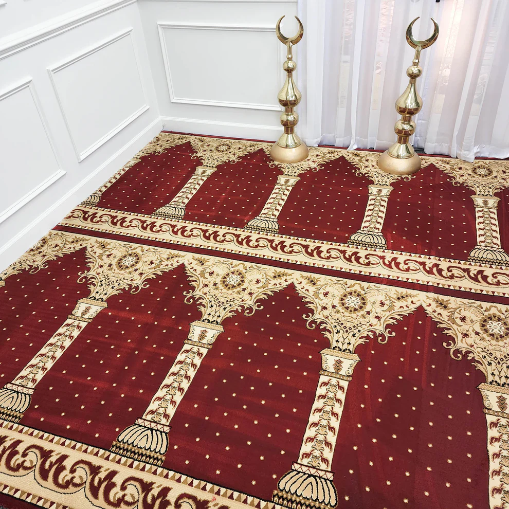Graceful Red & Gold Mosque Carpet