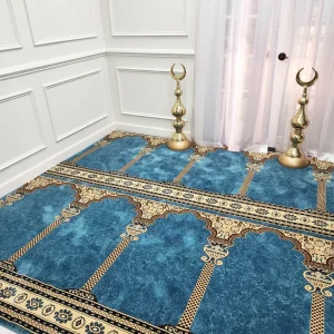 Stylish Sky Blue with Gold Mosque Carpet