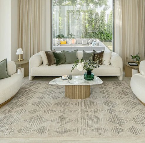 Zigzag Diamond Striped Cream Carpet