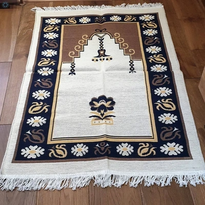 Hand Made Large Double Sided Floral Wool Prayer Rug